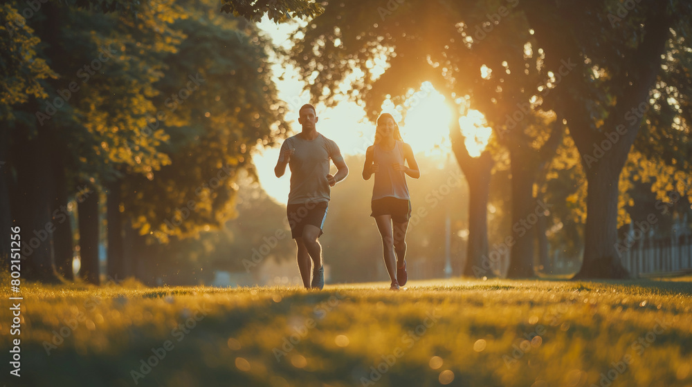 Happy couple of athlete walking in park Happy couple of athlete walking in park
