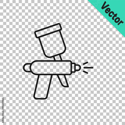 Black line Paint spray gun icon isolated on transparent background. Vector