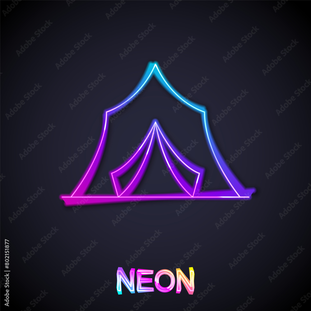 Glowing neon line Circus tent icon isolated on black background. Carnival camping tent. Amusement park. Vector Glowing neon line Circus tent icon isolated on black background. Carnival camping tent. Amusement park. Vector