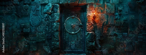 A mysterious illustration of a hidden door covered in cryptic symbols and patterns, hinting at a secret waiting to be discovered.