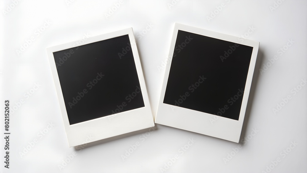 2 polaroid rectangular with black picture on it isolated on white background, horizontal mock up photos 2 polaroid rectangular with black picture on it isolated on white background, horizontal mock up photos