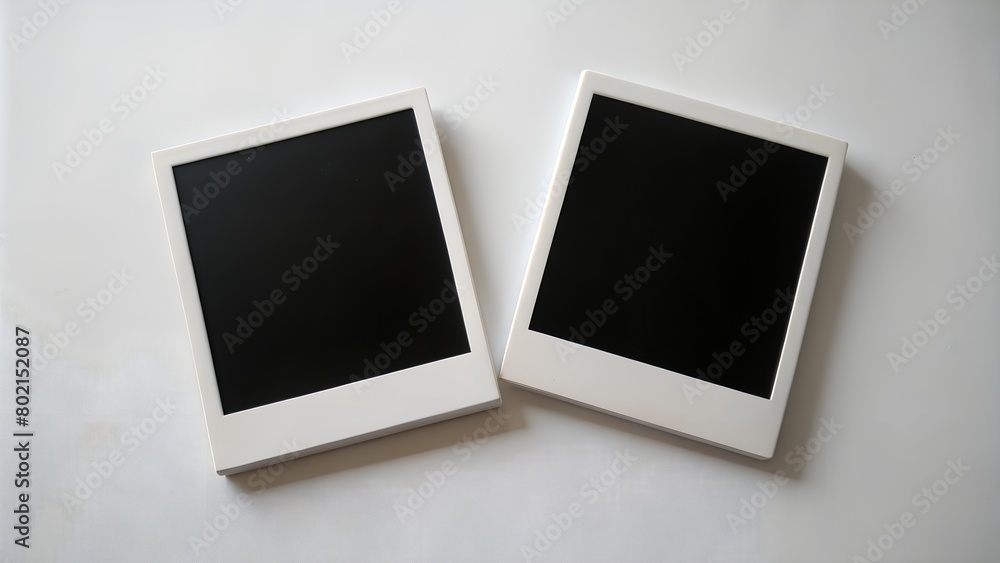 2 polaroid rectangular with black picture on it isolated on white background, horizontal mock up photos 2 polaroid rectangular with black picture on it isolated on white background, horizontal mock up photos