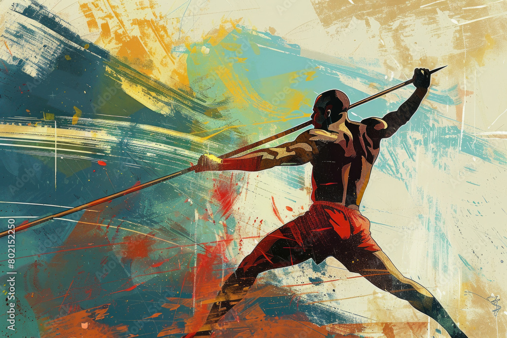 Javelin Throw Athlete in Abstract Art Style