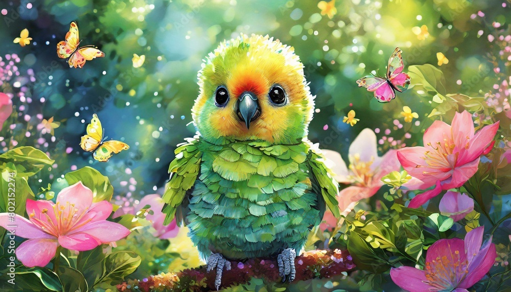 Fototapeta premium parrot on a branch, bokeh background