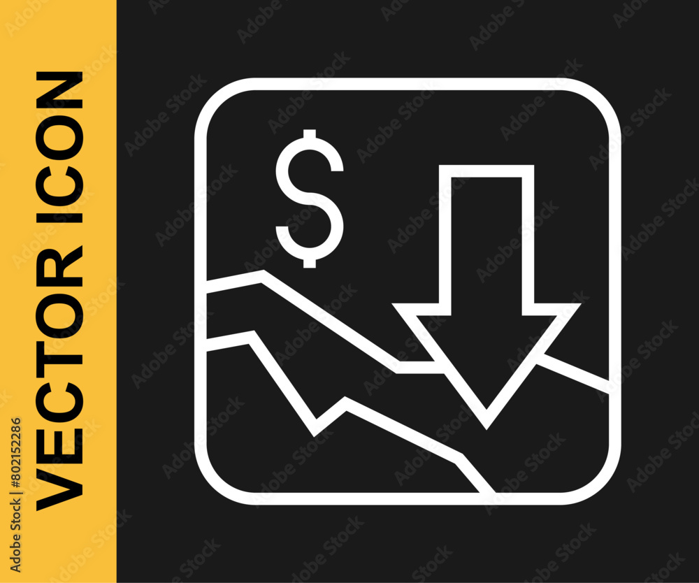 White line Financial growth decrease icon isolated on black background. Increasing revenue. Vector White line Financial growth decrease icon isolated on black background. Increasing revenue. Vector