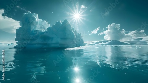 Photo of iceberg melting under suns heat highlights urgency of climate change. Concept Climate Change, Melting Icebergs, Environmental Impact, Urgency of Action
