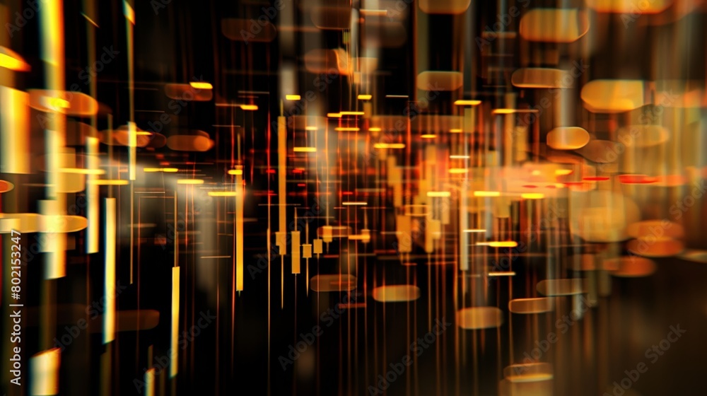 Abstract background of candlestick stock market graphs, representing price movements and patterns in trading activity.