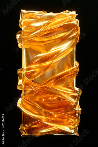 Smartphone is wrapped in a abstract golden ribbon on a black background.