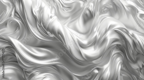 Abstract silver silk wavy fabric texture background. Elegant flowing satin textile.