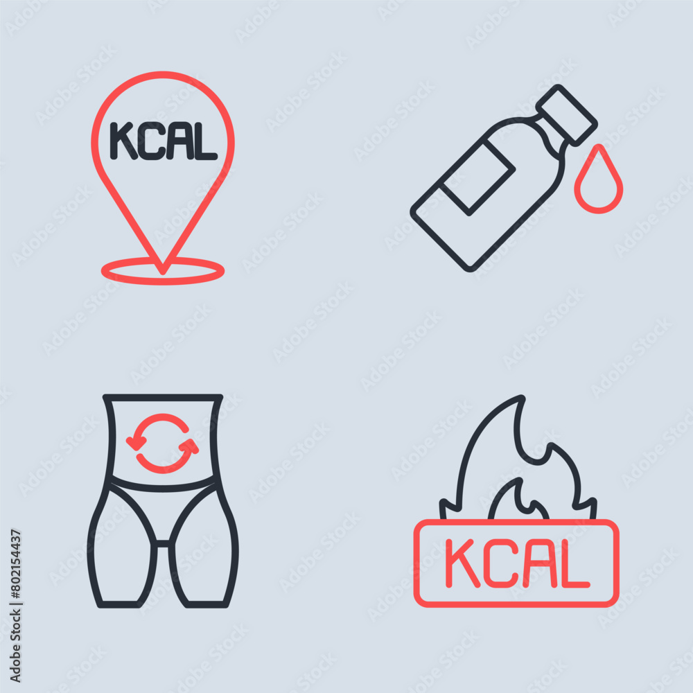 Set line Bottle of water, Metabolism, Kcal and icon. Vector Set line Bottle of water, Metabolism, Kcal and icon. Vector