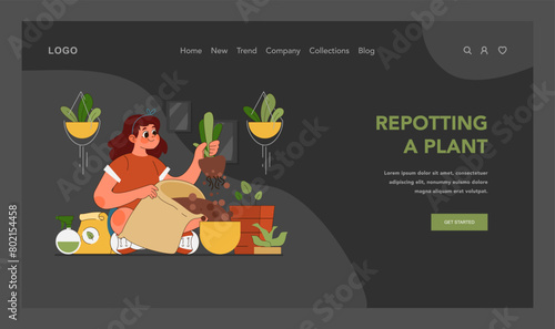 Plant repotting concept. Flat vector illustration