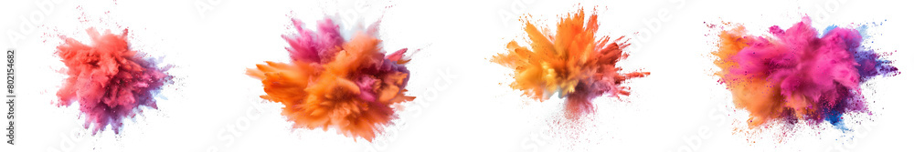 Vibrant Colorful Explosion Effects Collection - Isolated on White Transparent Background, PNG
