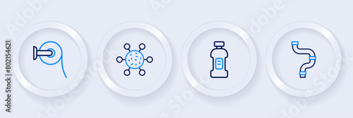 Set line Industry metallic pipe, Bottle for detergent, Bacteria and Toilet paper roll icon. Vector