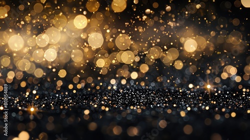 Glamorous black and gold glitter texture background, adding sparkle and shine to party invitations or event flyers.