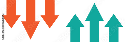 Simple up and down arrows. Upward, downward arrows in green and red