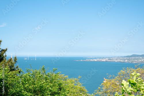 Seascape from Biyangdo Island Biyangbong peak in Jeju island, Korea photo