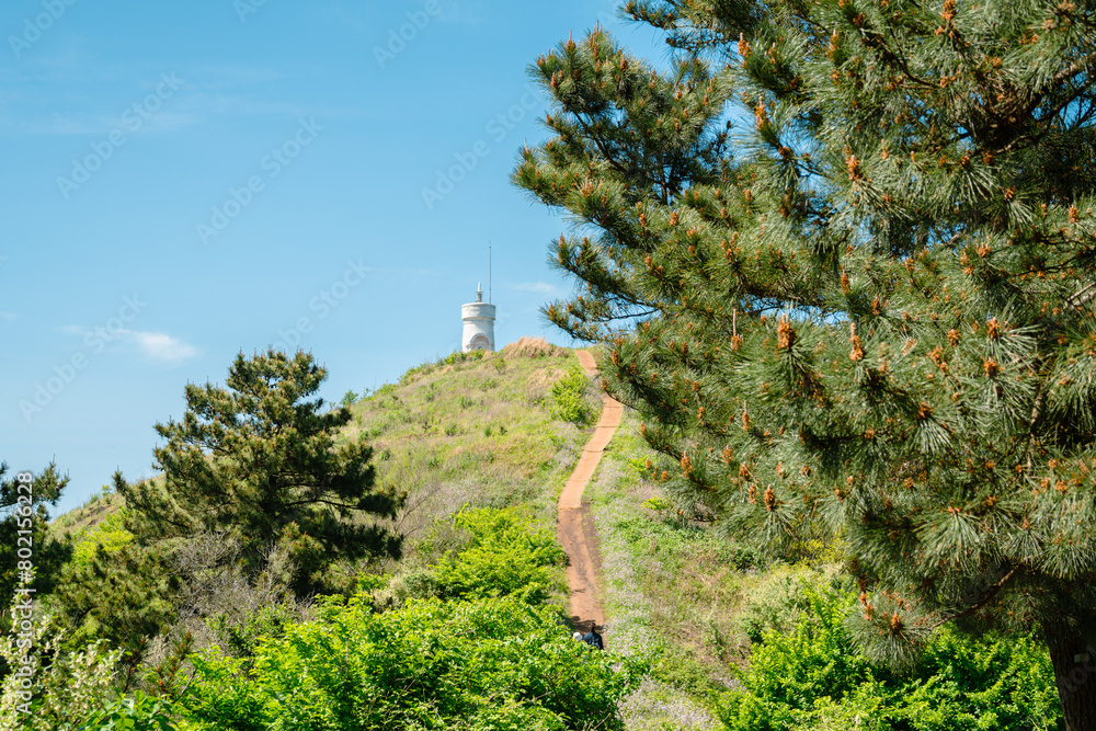 Biyangdo Island Biyangbong peak lighthouse and trail road in Jeju island, Korea