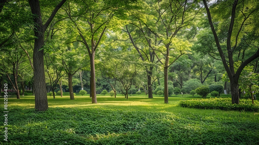 Peaceful scene of tall trees and lush vegetation in a serene public park, offering a tranquil retreat from the hustle and bustle of the city. Peaceful scene of tall trees and lush vegetation in a serene public park, offering a tranquil retreat from the hustle and bustle of the city.