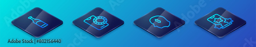 Set Isometric line Lucky player, Bottle of wine, Online sports betting and icon. Vector