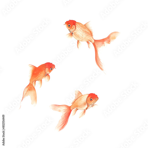 Watercolor illustration of goldfish swimming on white background photo