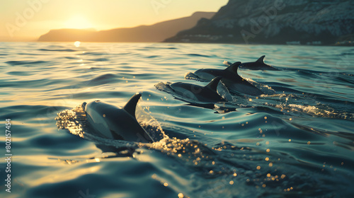 dolphins in ocean, sunset, © JoseManuel