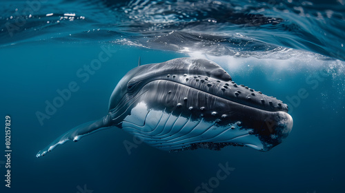 whale in ocean  underwater  natural light