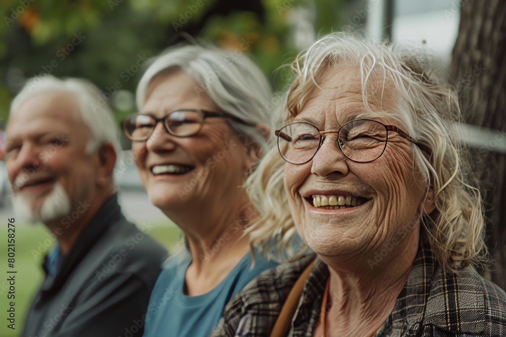 Group of senior friends smiling and looking at camera in the park. Group of senior friends smiling and looking at camera in the park.