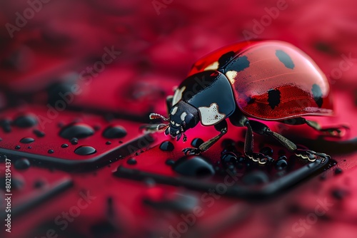 Closeup view of a ladybug on the edge of a laptop display, metaphorically representing the subtle and often overlooked bugs in software