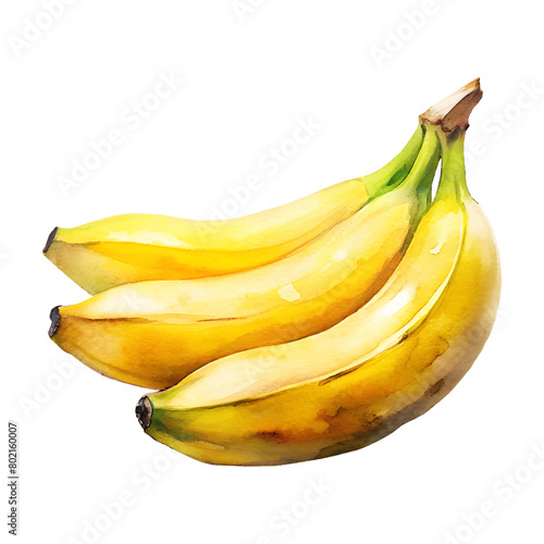 Watercolor banana isolated on white background. AI generated