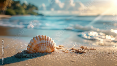 Seashell on a sunny beach shore