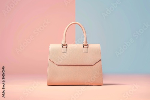Elegant Coral Handbag on Pastel Pink and Blue Background for Fashion Accessories