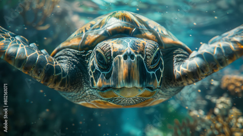 Sea turtle swimming underwater photo