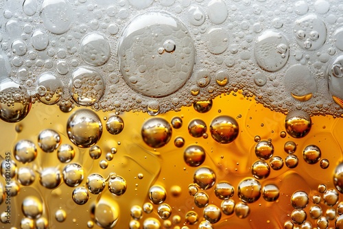 Close up of beer bubbles in a beer bottle,  Beer background