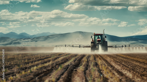 Precision Farming: Farmer Driving Automated Irrigation Equipment on Crop Farm. Generative AI.