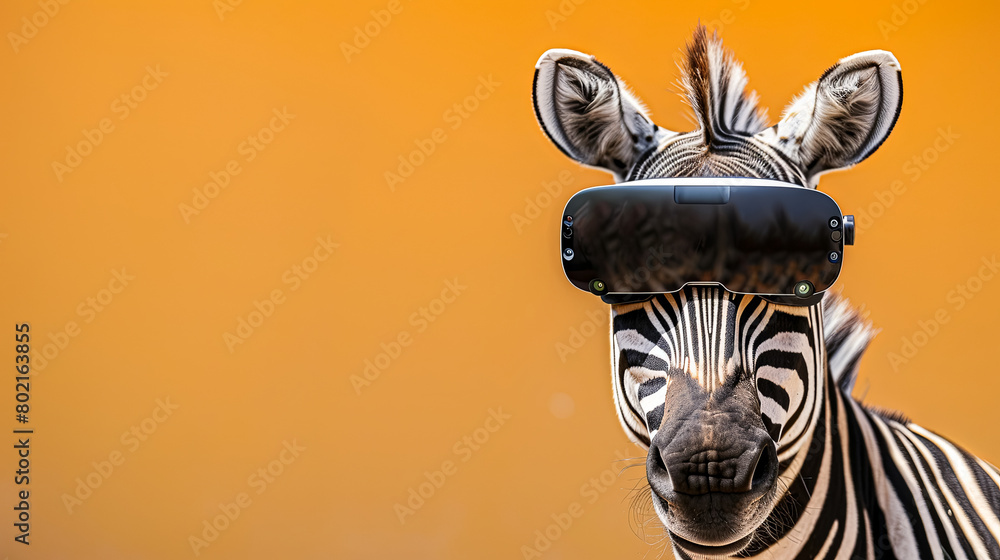 zebra with vision virtual reality sunglass solid background