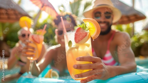 person drinking cocktail in the pool