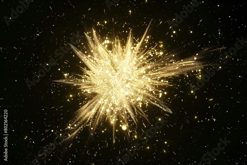 Abstract gold glittering star on black background, Sparkling magical dust particles