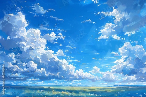 Blue sky with white clouds,  Nature background,   illustration #802164894