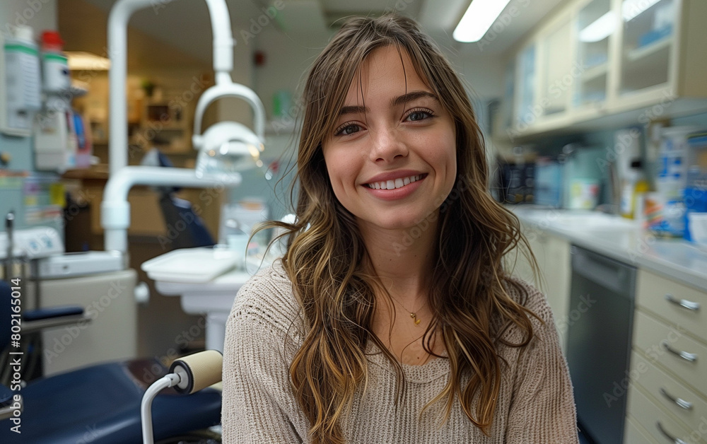 Fototapeta premium Woman in dentists chair. Generative AI