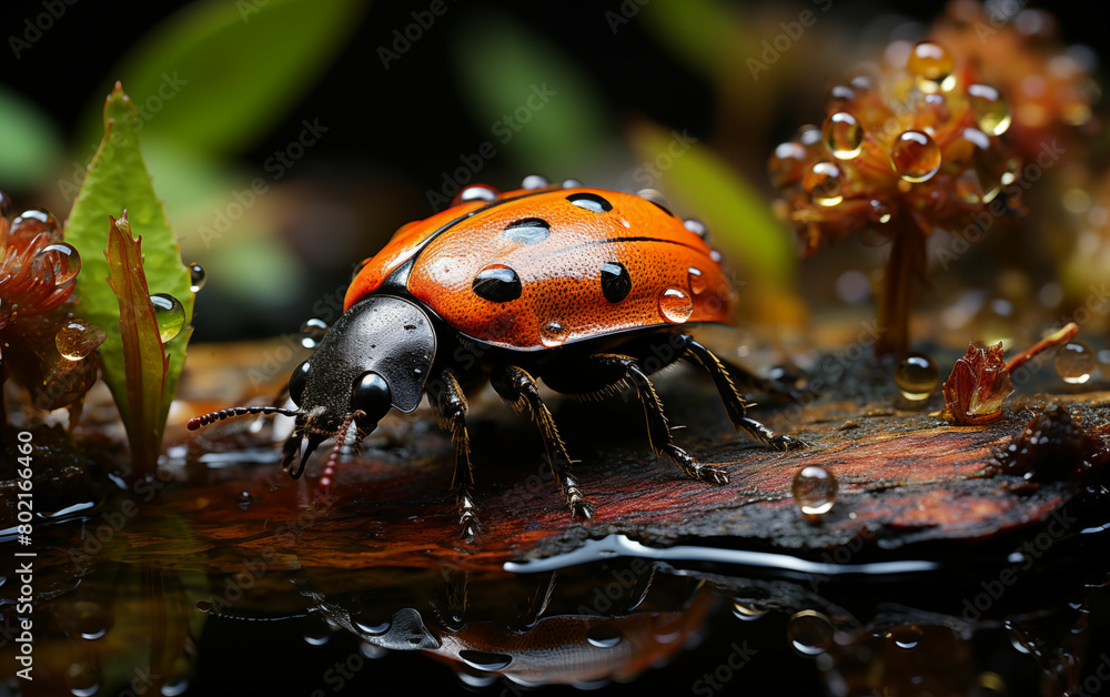 Obraz premium Ladybug perched on leaf. Generative AI