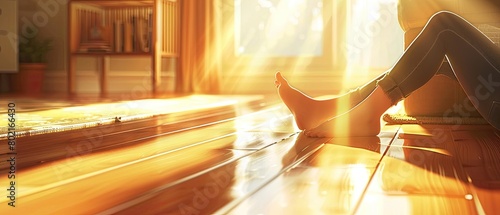 Close-up of a person lounging in a sunlit room, soaking up warmth and rest photo
