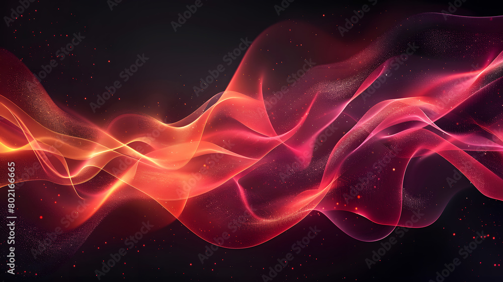 Red glowing abstract color gradient wave shape on black grainy background copy space, minimal wide banner web header cover poster design
