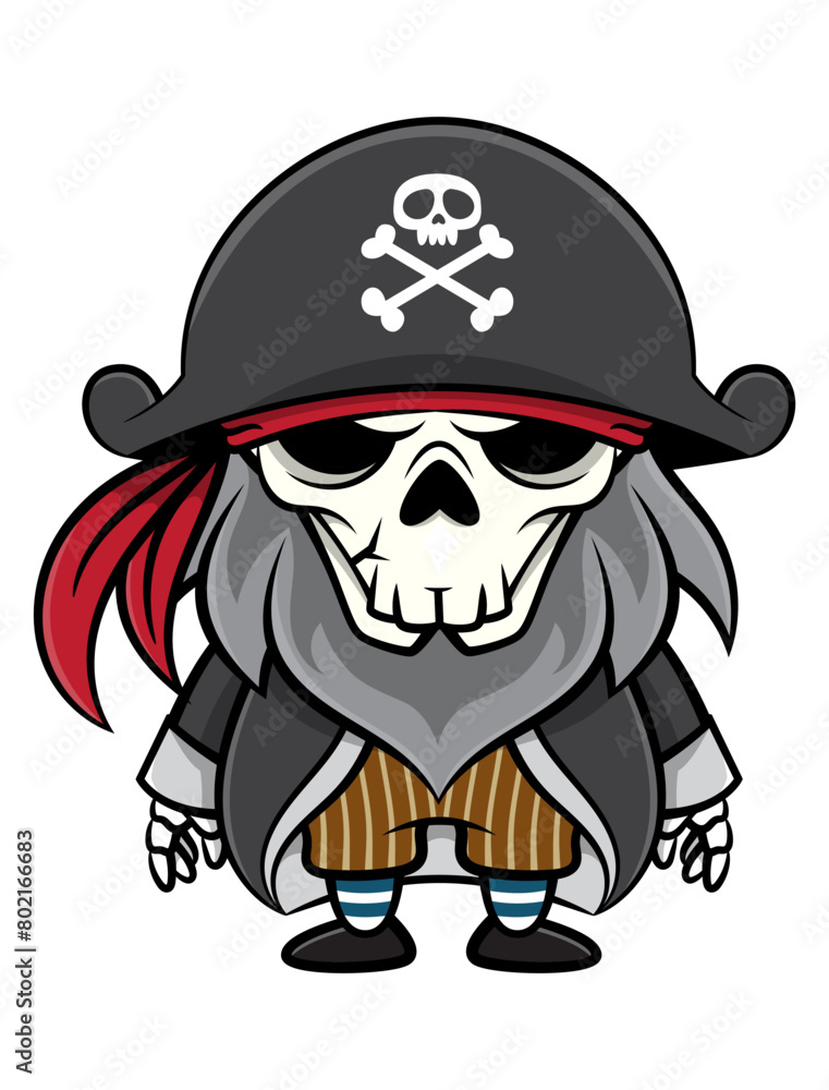 Bearded Skeleton wearing pirate cap, bandana and Sailor uniform. Best for sticker, logo, and mascot with halloween themes