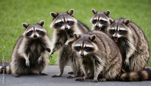 a raccoon with a group of other raccoons socializ upscaled 7 photo