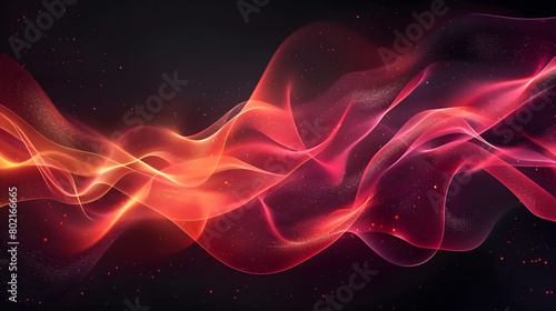 Red glowing abstract color gradient wave shape on black grainy background copy space  minimal wide banner web header cover poster design