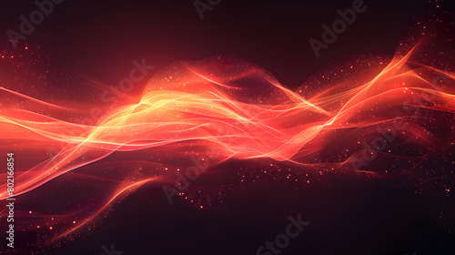Red glowing abstract color gradient wave shape on black grainy background copy space, minimal wide banner web header cover poster design