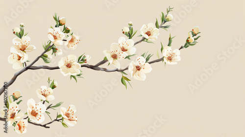 Beautiful blooming branch on color background
