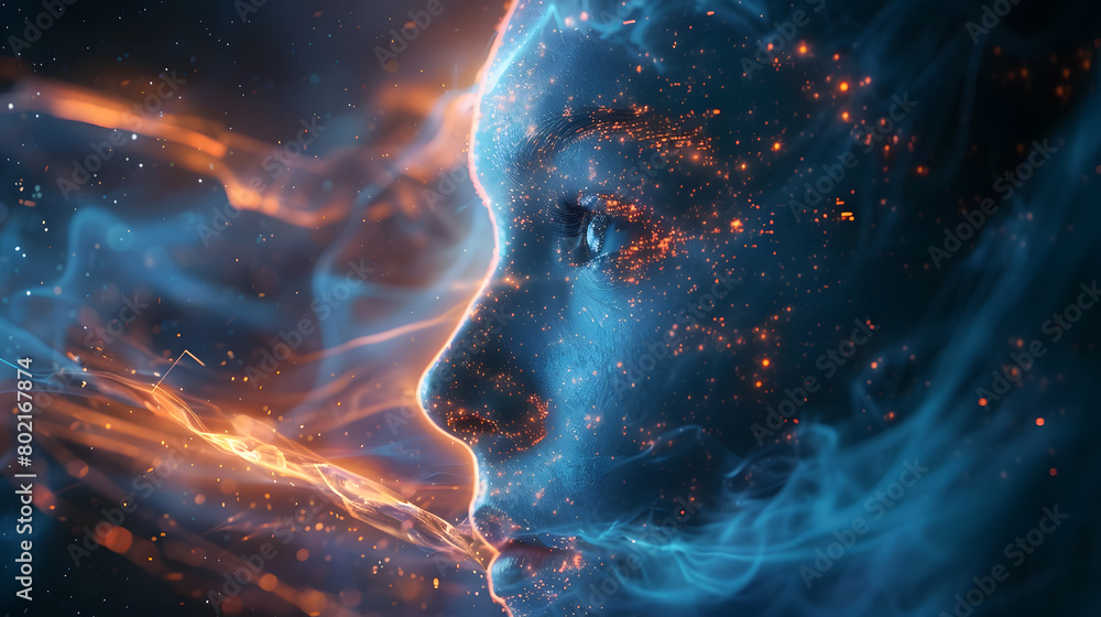a woman with a blue face and a glowing face a woman with a blue face and a glowing face