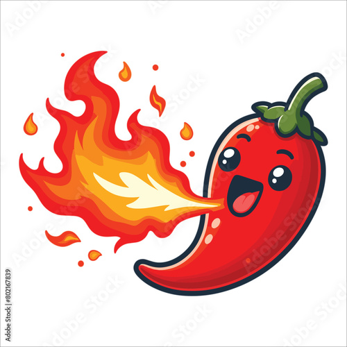 Cartoon chili pepper breathing fire vector illustration