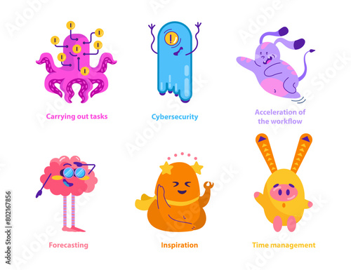 monster helpers. Flat Vector Illustration